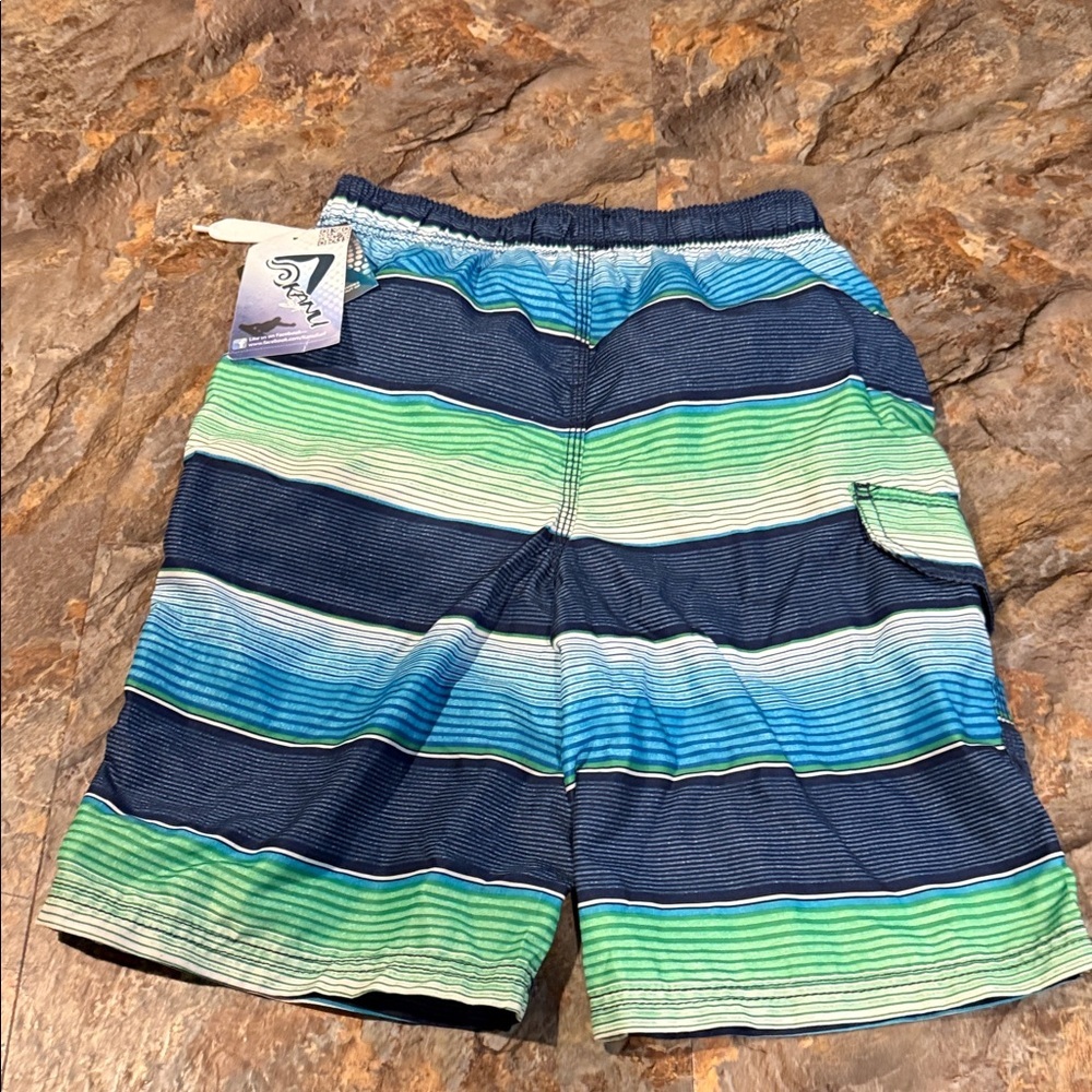NWT Striped Blue and Green Swim Shorts youth size medium (10/12) - Picture 15 of 16